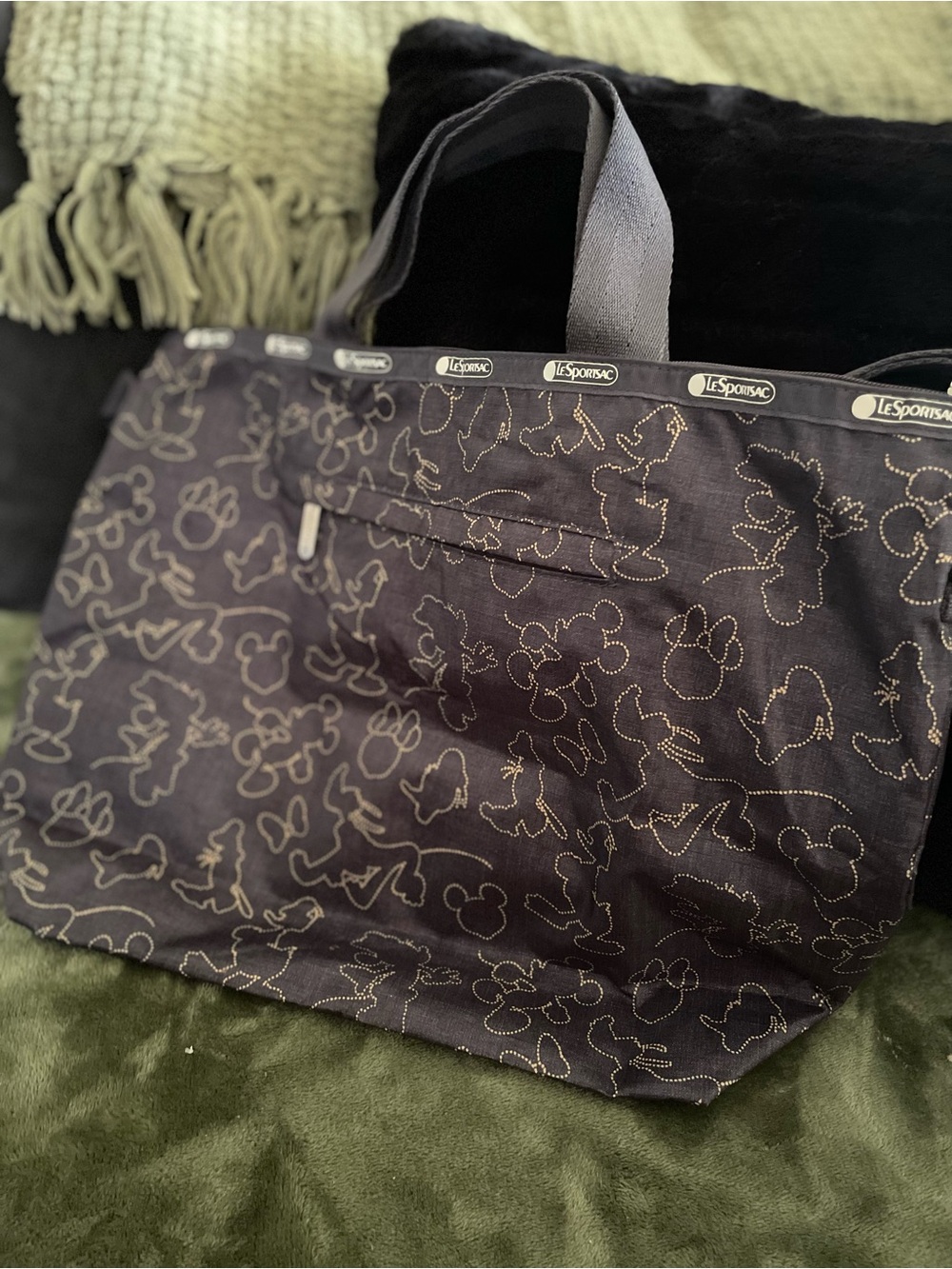 LeSportsac Black Tote with Metallic Stitch Mickey Outline